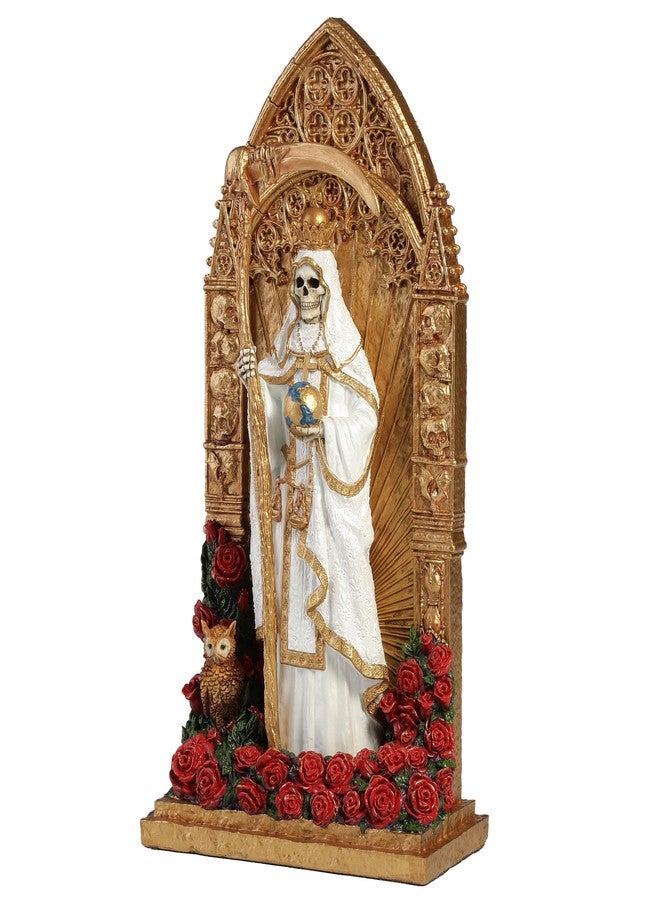 Veronese Design 9 3/8 Inch Regal Santa Muerte Dia De Los Muertos Golden Arch Hand Painted Resin Sculpture White Reaper Statue - Image 1