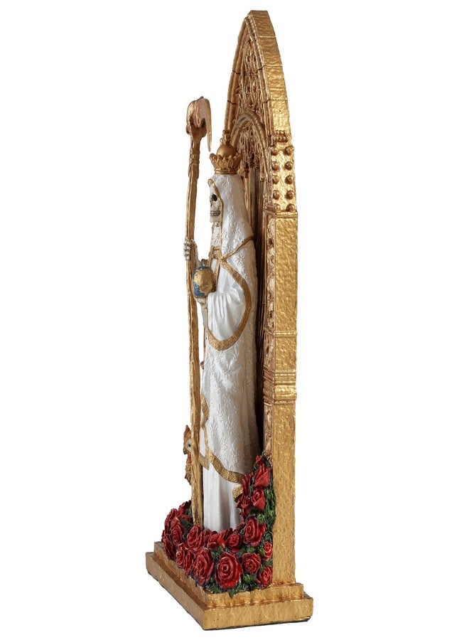 Veronese Design 9 3/8 Inch Regal Santa Muerte Dia De Los Muertos Golden Arch Hand Painted Resin Sculpture White Reaper Statue - Image 5