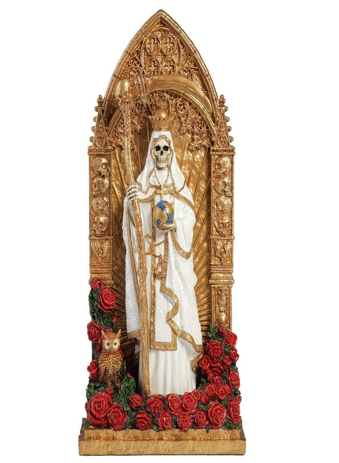 Veronese Design 9 3/8 Inch Regal Santa Muerte Dia De Los Muertos Golden Arch Hand Painted Resin Sculpture White Reaper Statue - Image 2
