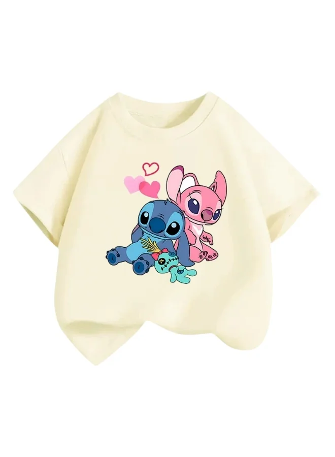 بيداني Girls Stitch Alien Cartoon  T-Shirt-Beige