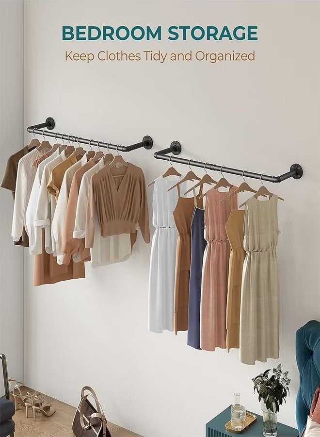 Beauenty Set of 2 Industrial Pipe Clothes Rack Wall Mounted Set of Heavy Duty Iron Pipe Clothing Garment Rail Multi-Purpose Clothing Hanging Rod for Laundry Room and Closet Storage - Image 1