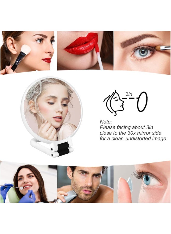 30x Magnifying Mirror, Travel Hand Mirrors with Handle - Double Side Handheld Mirror with 1X 30X Magnification & Adjustable Handle, Hand Held Foldable Travel Mirror for Makeup(Pearl White) - Image 5