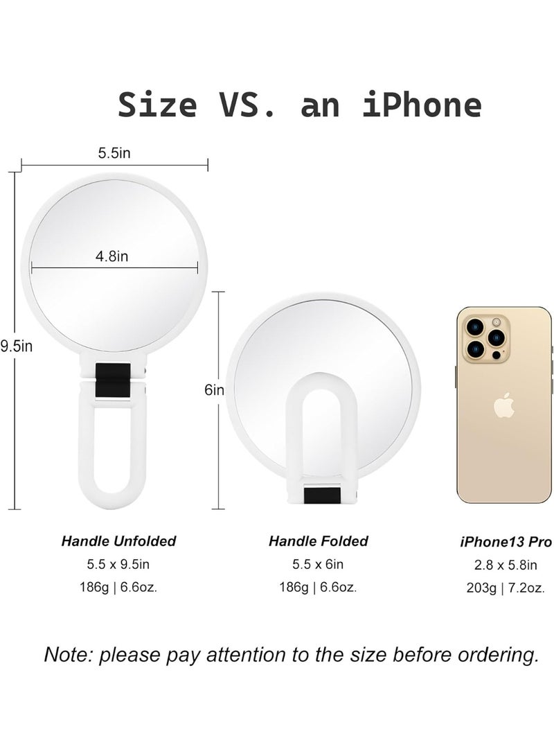 30x Magnifying Mirror, Travel Hand Mirrors with Handle - Double Side Handheld Mirror with 1X 30X Magnification & Adjustable Handle, Hand Held Foldable Travel Mirror for Makeup(Pearl White) - Image 4