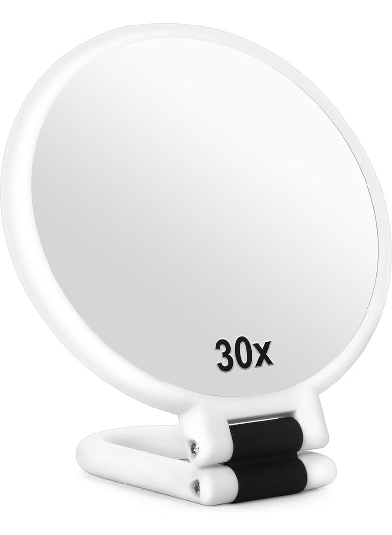 30x Magnifying Mirror, Travel Hand Mirrors with Handle - Double Side Handheld Mirror with 1X 30X Magnification & Adjustable Handle, Hand Held Foldable Travel Mirror for Makeup(Pearl White) - Image 1