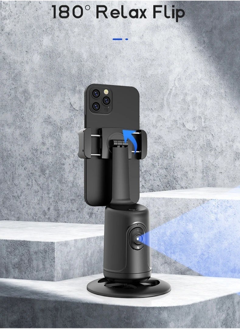 Auto Face Tracking Phone Holder, Intelligent AI Mini Selfie Stick, Smart 360 Degree Selfie Stabilizer Phone Holder Gimbal With Adjustable Lens For Smartphone Vlog Live Streaming, (Black)