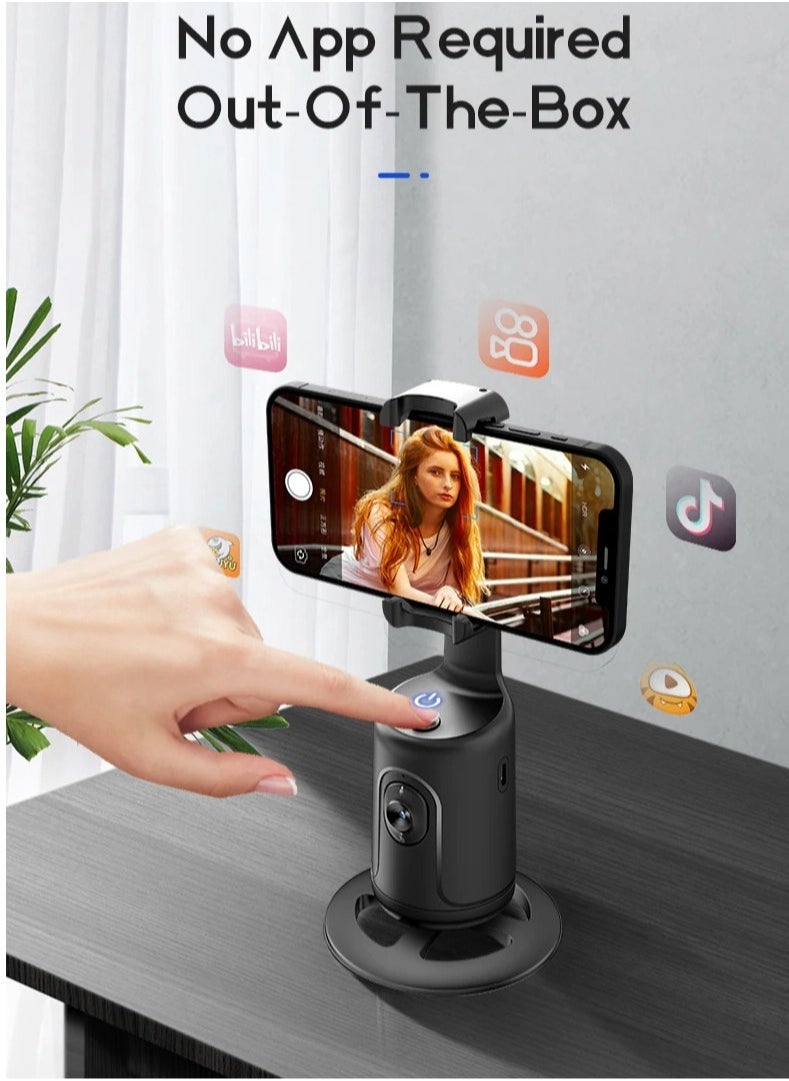 Auto Face Tracking Phone Holder, Intelligent AI Mini Selfie Stick, Smart 360 Degree Selfie Stabilizer Phone Holder Gimbal With Adjustable Lens For Smartphone Vlog Live Streaming, (Black)