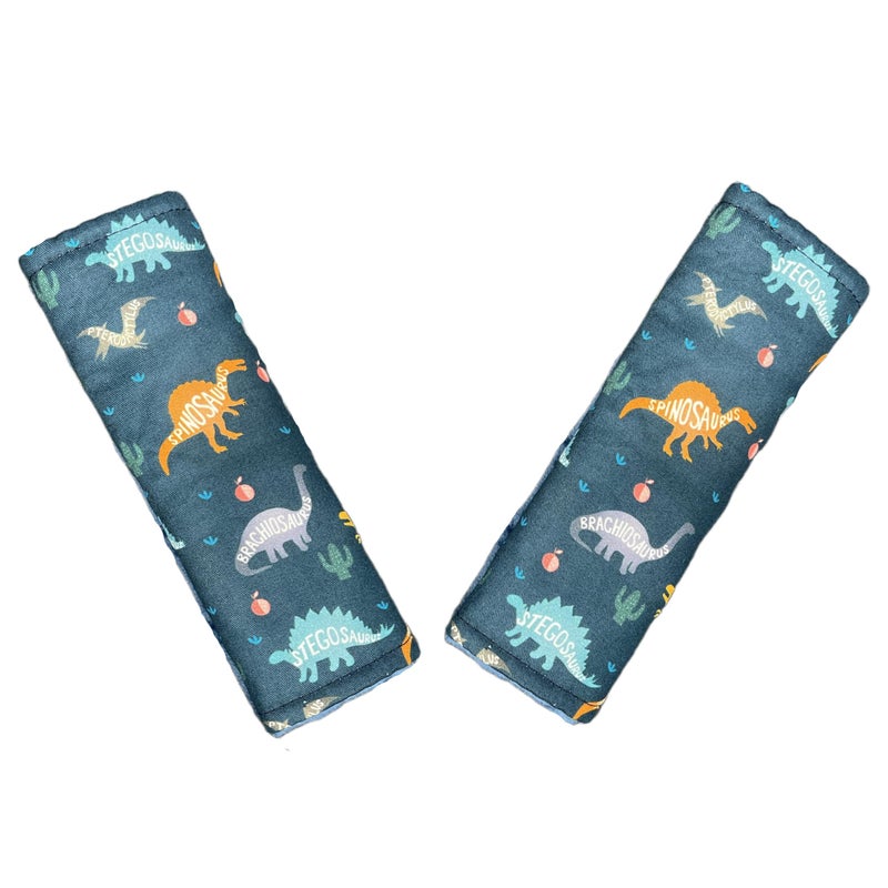 Culclendy Baby Car Seat Neck Cover, Car Seat Strap Cover, Seat Belt Cushions Pads, Shoulder Strap Protectors, Reversible Pram Harness Covers in Minky Dinosaur, Baby Neck Pad Protector - Image 1
