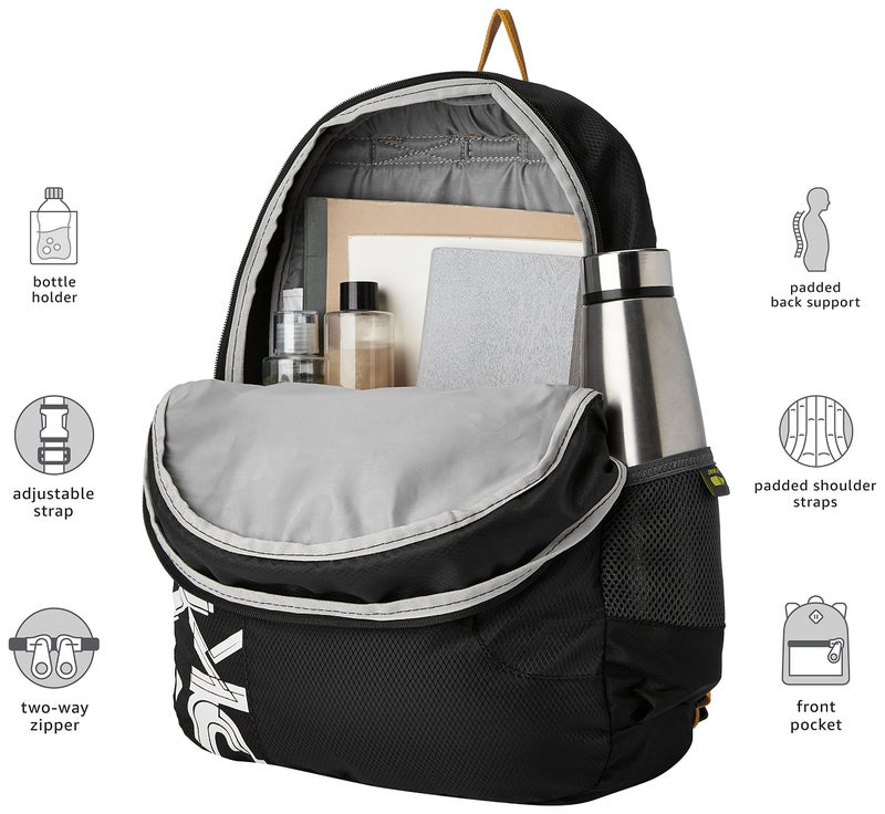 Skybags Casual Standard Backpack 28L, 2 Main Compartments, Bottle Pocket, Front Pocket, Padded Shoulder Straps | Black | Brat - Image 2