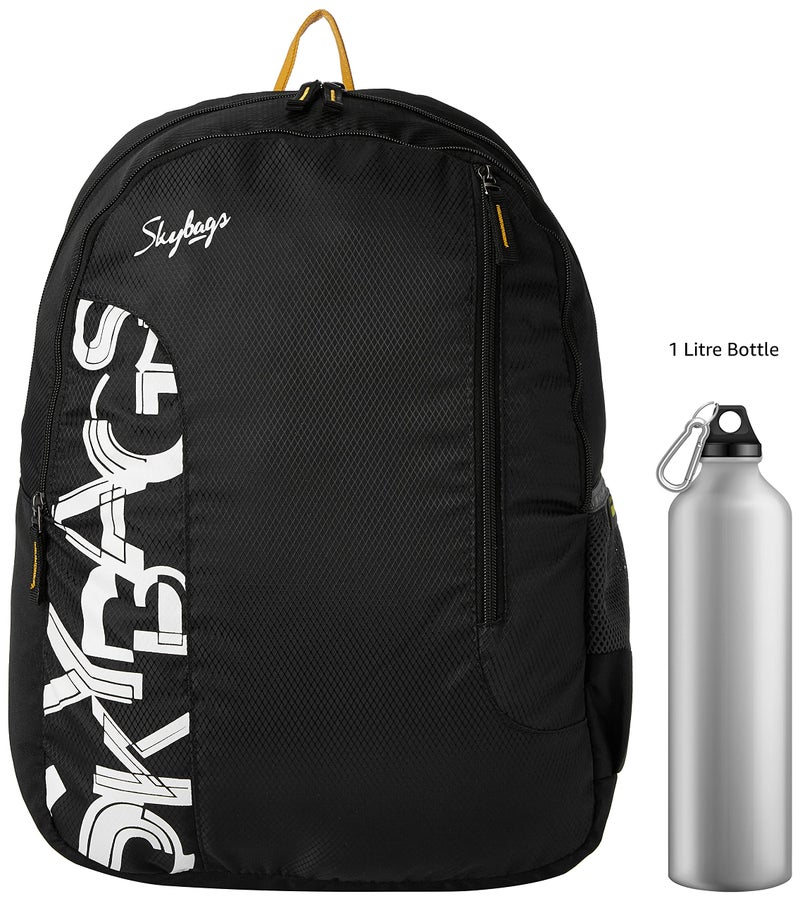 Skybags Casual Standard Backpack 28L, 2 Main Compartments, Bottle Pocket, Front Pocket, Padded Shoulder Straps | Black | Brat - Image 3