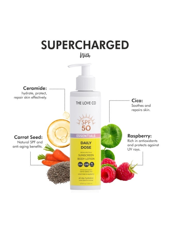 ذا لوف كو. لوشن واقي الشمس للجسم 200 مل – حماية واسعة الطيف SPF 50 PA++++ لجميع أنواع البشرة، بدون أثر أبيض، ترطيب وإصلاح البشرة بزيت الجزر وتوت العليق - Image 2