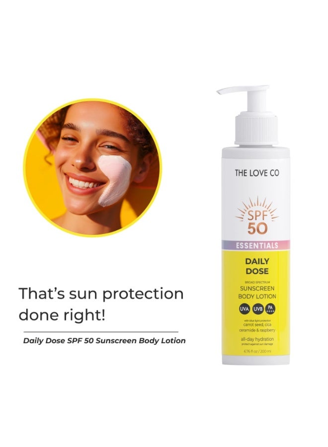 ذا لوف كو. لوشن واقي الشمس للجسم 200 مل – حماية واسعة الطيف SPF 50 PA++++ لجميع أنواع البشرة، بدون أثر أبيض، ترطيب وإصلاح البشرة بزيت الجزر وتوت العليق - Image 3