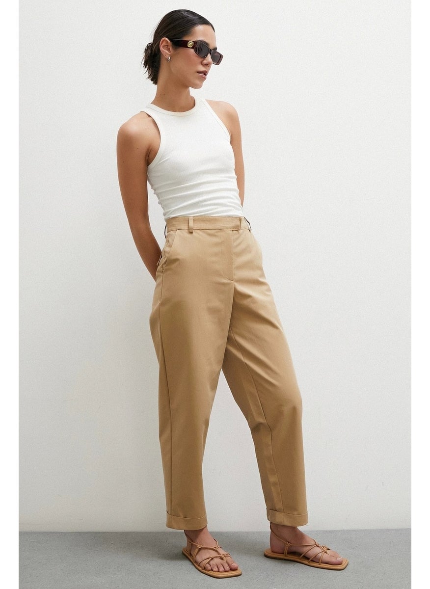 Never More Double Leg Trousers Beige  - Image 1