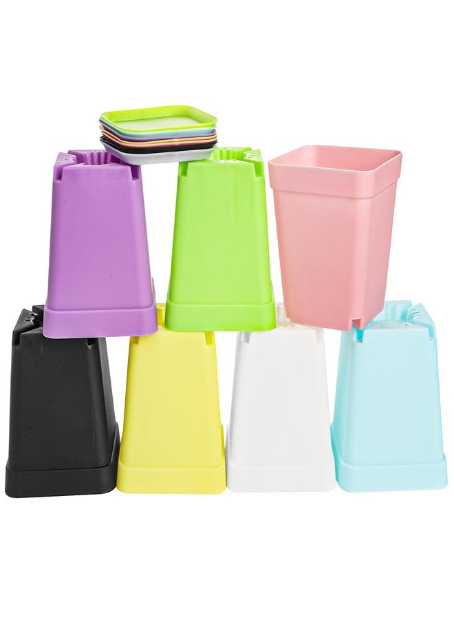 هيدوم مجموعة هيدوم من 70 وعاءً بلاستيكيًا ملونًا للنباتات، وعاء صغير مربع الشكل لزراعة شتلات الزهور مع قاعدة، يحتوي على نباتات زهور داخلية - Image 3