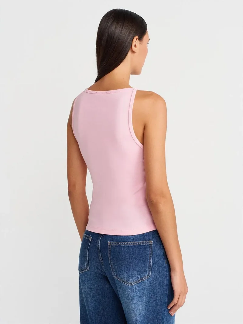ديلفين Dilvin Ribbed Halterneck Slim-Fit Blouse