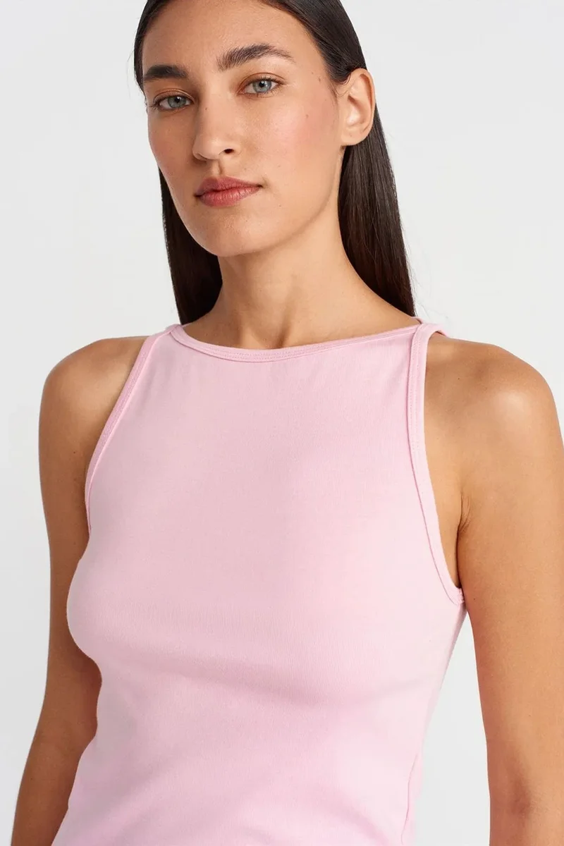 Dilvin Blush Pink DILVIN Ribbed Halterneck Slim-Fit Blouse for Women | Best Price UAE