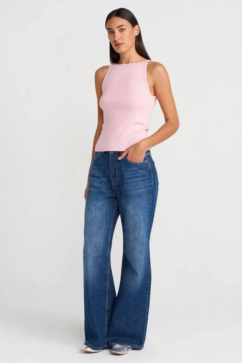 Dilvin Blush Pink DILVIN Ribbed Halterneck Slim-Fit Blouse for Women | Best Price UAE