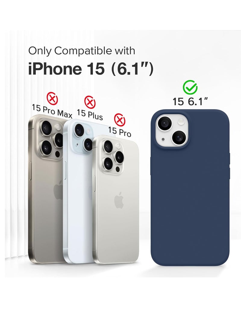 5-in-1 Magnetic Case for iPhone 15: Slim Full Body Skin-Like Silicone Cover with 2X Screen Protectors and Camera Lens Protectors, Compatible with MagSafe (6.1", Dark Blue) - Image 2