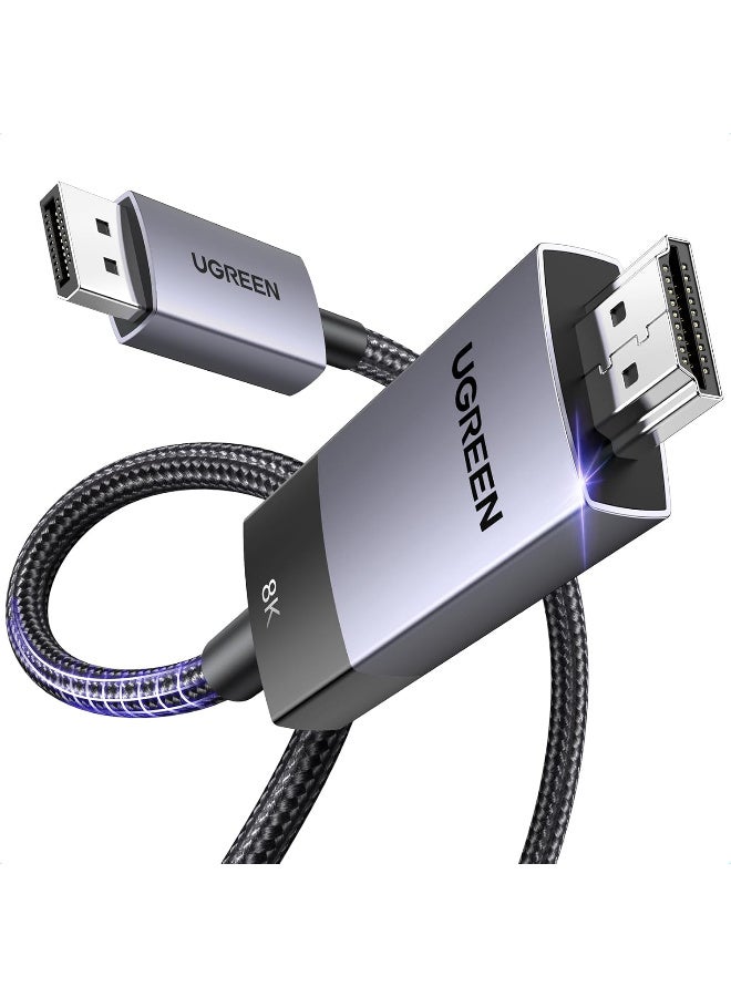 HDMI UGREEN Unidirectional DisplayPort to HDMI Cable 8K@60Hz 4K@120Hz Active DP 1.4 to HDMI 2.1 Cord HDR, Dolby, HDCP2.3, DSC1.2a, 32.4Gbps Braided 6.6FT Compatible with Monitor, Dell, HP, HDTV, AMD NVIDIA 2M 80397 - Image 1