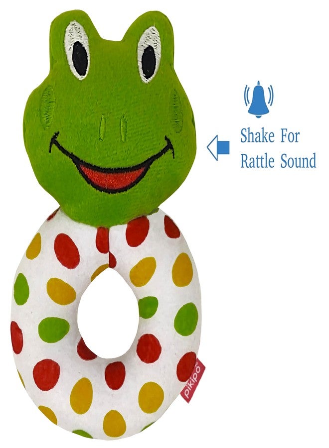 pikipo Plush Froggy Face Rattle Soft Toy with Round Handle (Green), Toddlers - Image 3