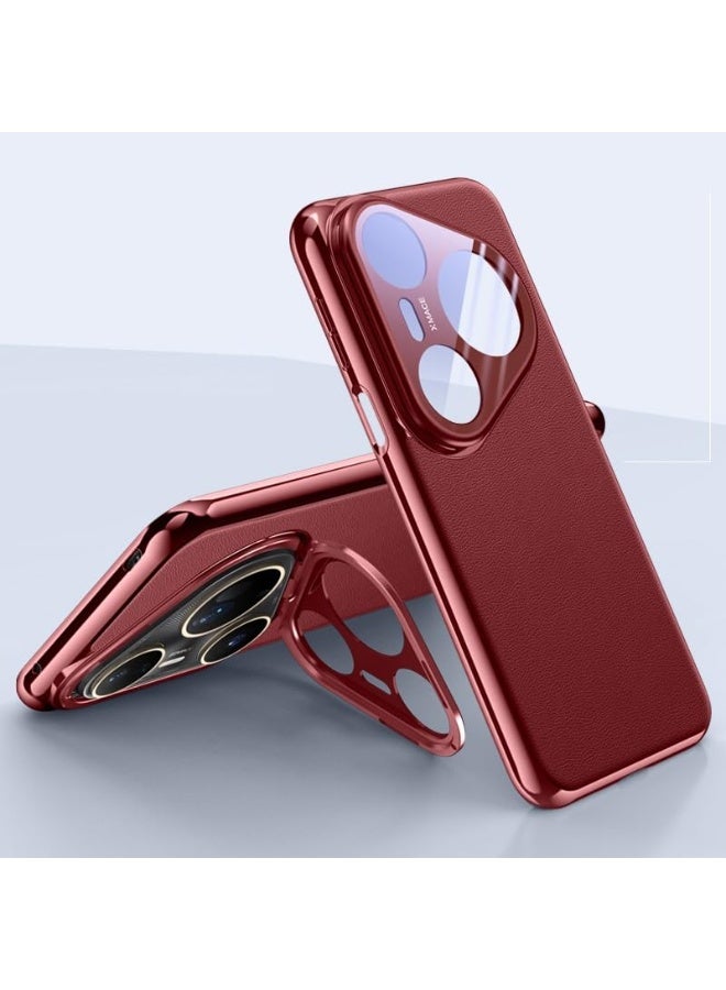 عام غطاء هواوي بورا 80 الترا 5G - غطاء PU جلدي فاخر مع حماية عدسة الكاميرا المعدنية وحامل قابل للطي، إطار مطلي مقاوم لبصمات الأصابع وغطاء خلفي مقاوم للصدمات - Image 1