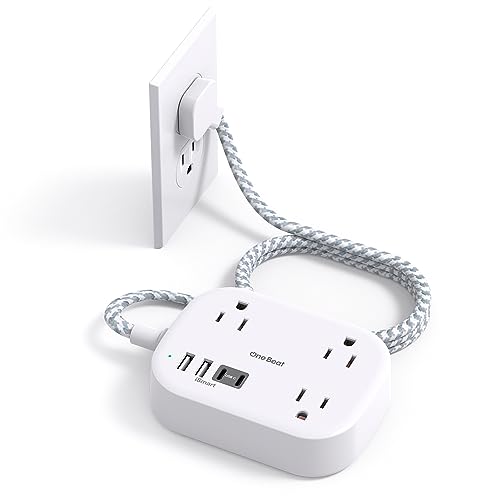 One Beat Cruise Essentials 2025,One Beat Travel Power Strip with USB C,Flat Plug Extension Cord with 3 Outlets 4 USB Ports(2 USB C),5 ft Desk Wall Outlet Extender,Non Surge Protector for Cruise,Dorm Room,ETL - Image 1