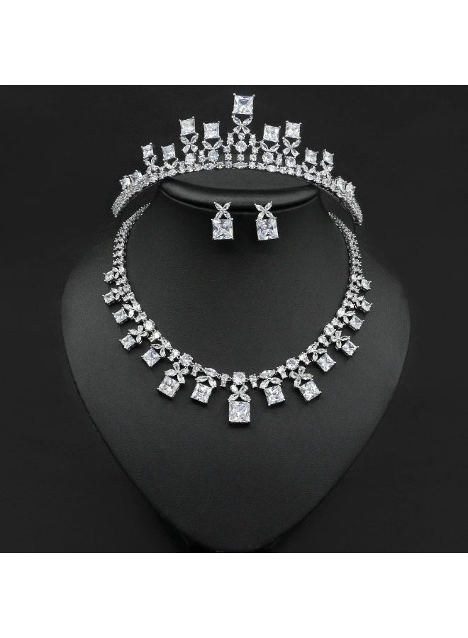 Ciara Bridal Jewelry: Blue Zircon Necklace, Earrings, Crown Set, Wedding Dress, Evening Dress, Banquet Accessories - Image 2