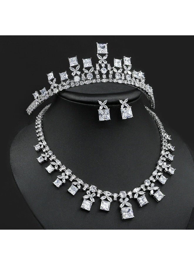 Ciara Bridal Jewelry: Blue Zircon Necklace, Earrings, Crown Set, Wedding Dress, Evening Dress, Banquet Accessories - Image 1