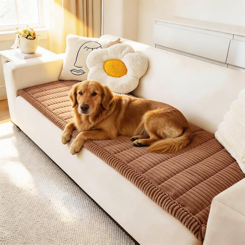 Awjcsv Couch Cover for Dogs Washable, Fuzzy Pet Couch Covers for 3 Cushion Sofa Pet Friendly, Non Slip Sofa Cover (Dark Brown, 27.6" x 82.7"/70 x 210cm) - Image 1