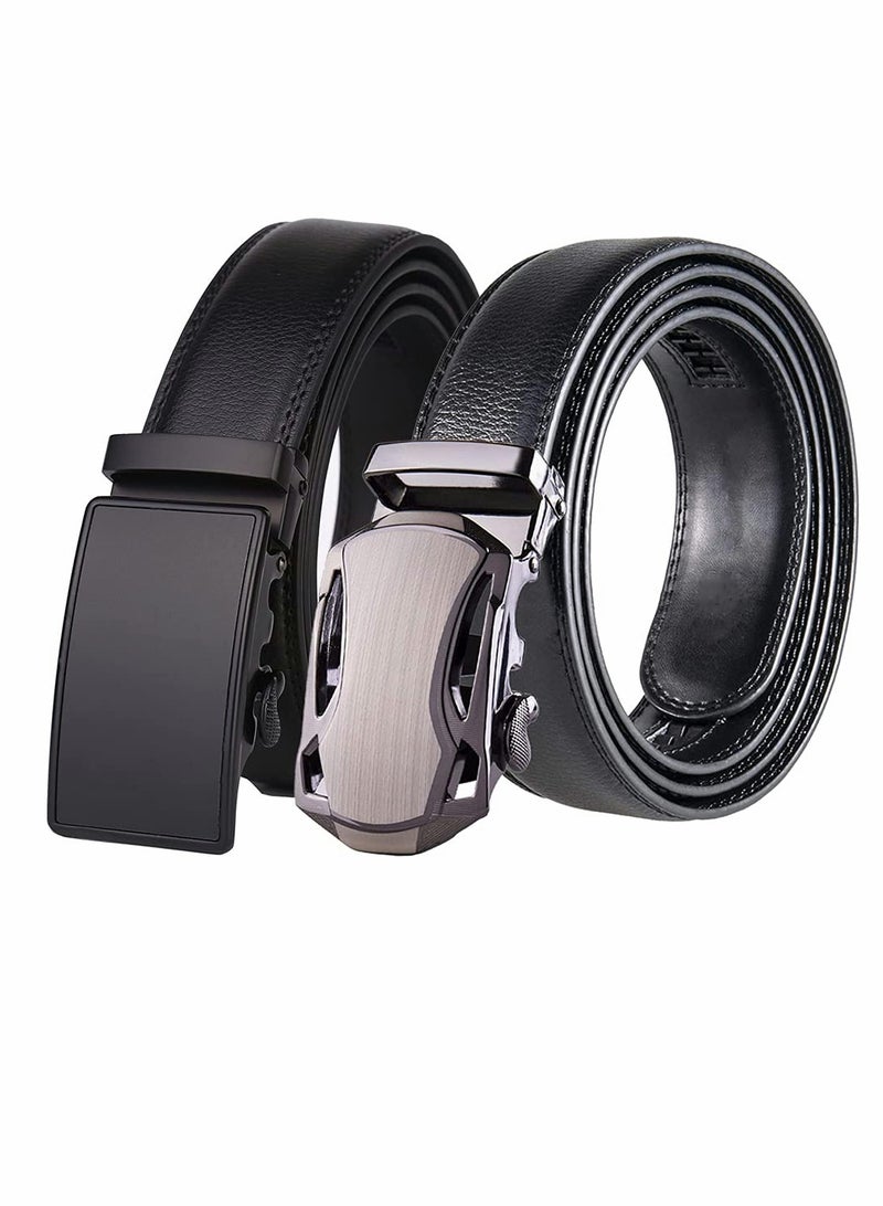 Men's Leather Ratchet Dress Belt with Adjustable Automatic Buckle - 2 Pack for Stylish Comfort - Image 1