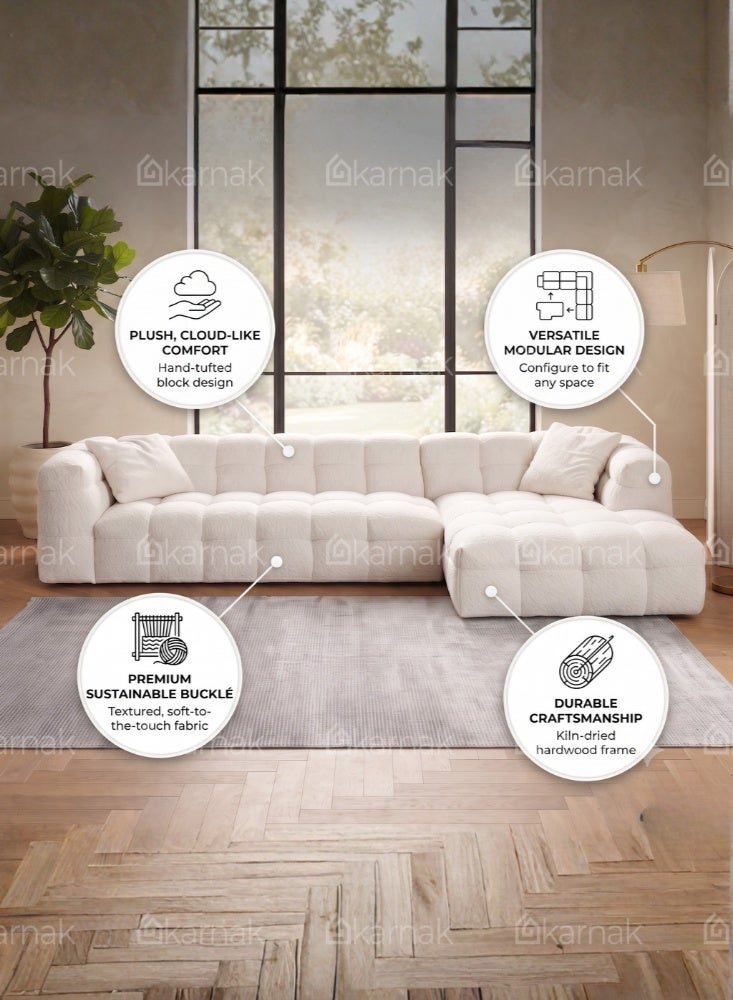 KARNAK Lasara L-Shape Tufted Sofa White - Image 4