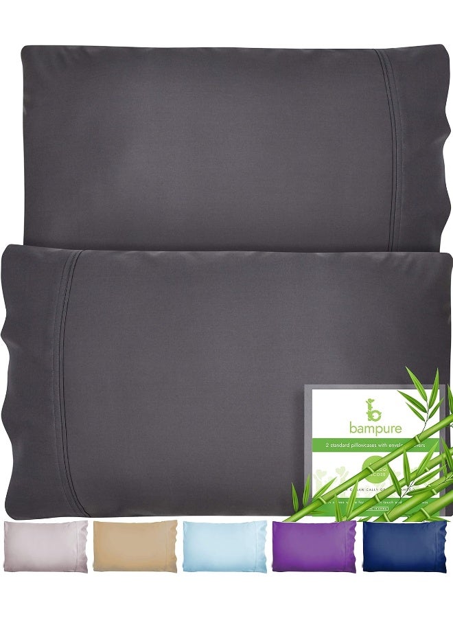 BAMPURE Bamboo Pillowcase Queen Bamboo Pillow Case Queen Size (20x30) 100% Organic Bamboo Large Pillow Cases Cooling Pillowcase Cooling Pillow Cases Cool Pillow Cases Set Pillowcases Charcoal Gray  - Image 1