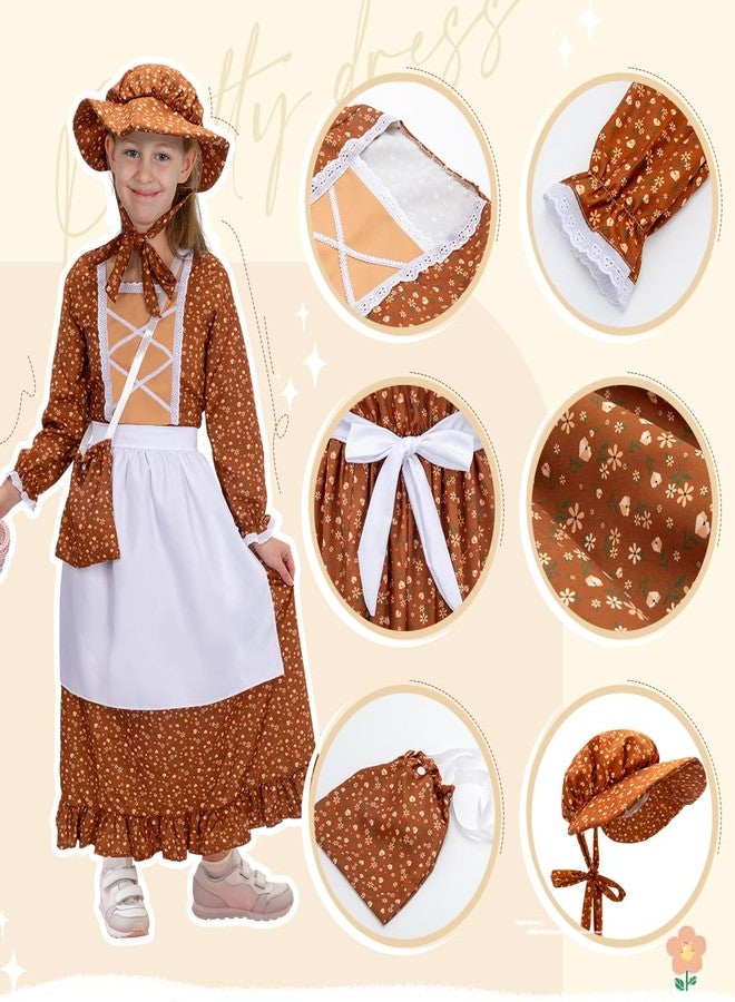 Meland Pioneer Dress for Girls - Colonial Floral Costume with Bonnet, Apron & Purse, Pionner Outfit for Girls 9-10 Years - Image 4