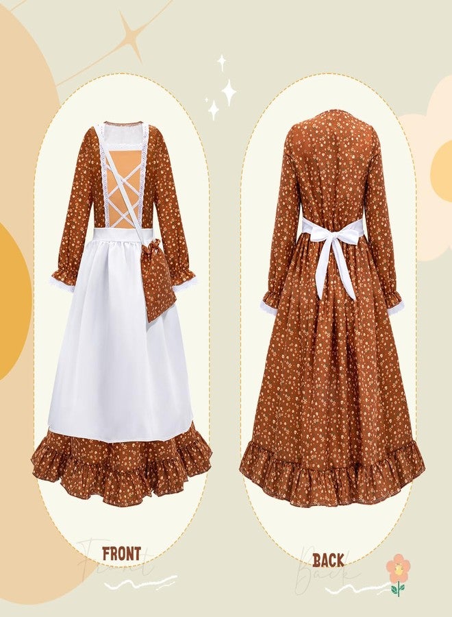 Meland Pioneer Dress for Girls - Colonial Floral Costume with Bonnet, Apron & Purse, Pionner Outfit for Girls 9-10 Years - Image 5