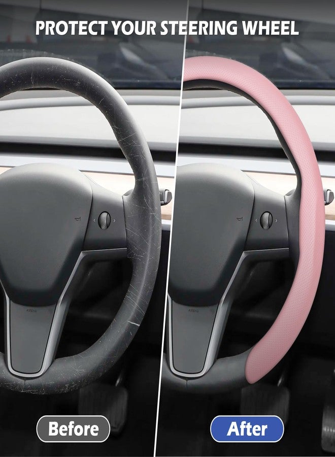 frani Nappa Leather Steering Wheel Cover, Universal 15 Inch Premium Non-Slip Steering Wheel Cover Pink - Image 2