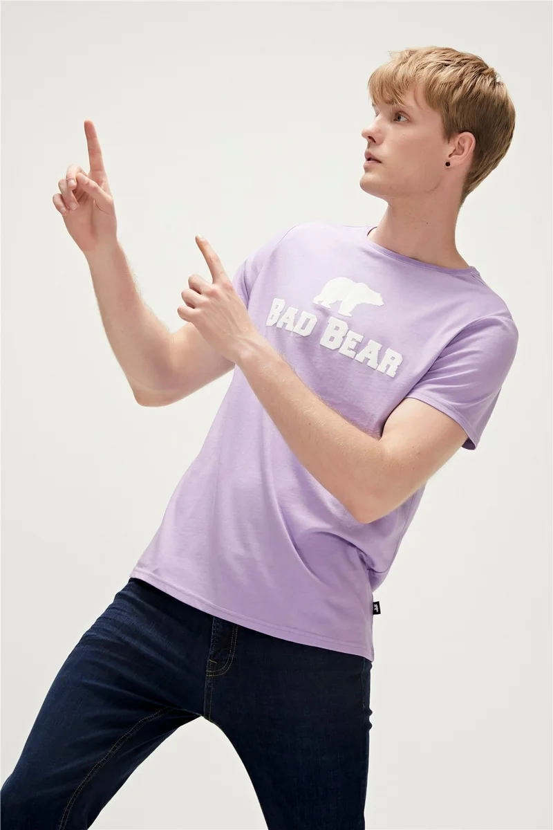 Bad Bear Bear Tee T-Shirt Lavender Purple Logo Printed Men's T-Shirt10