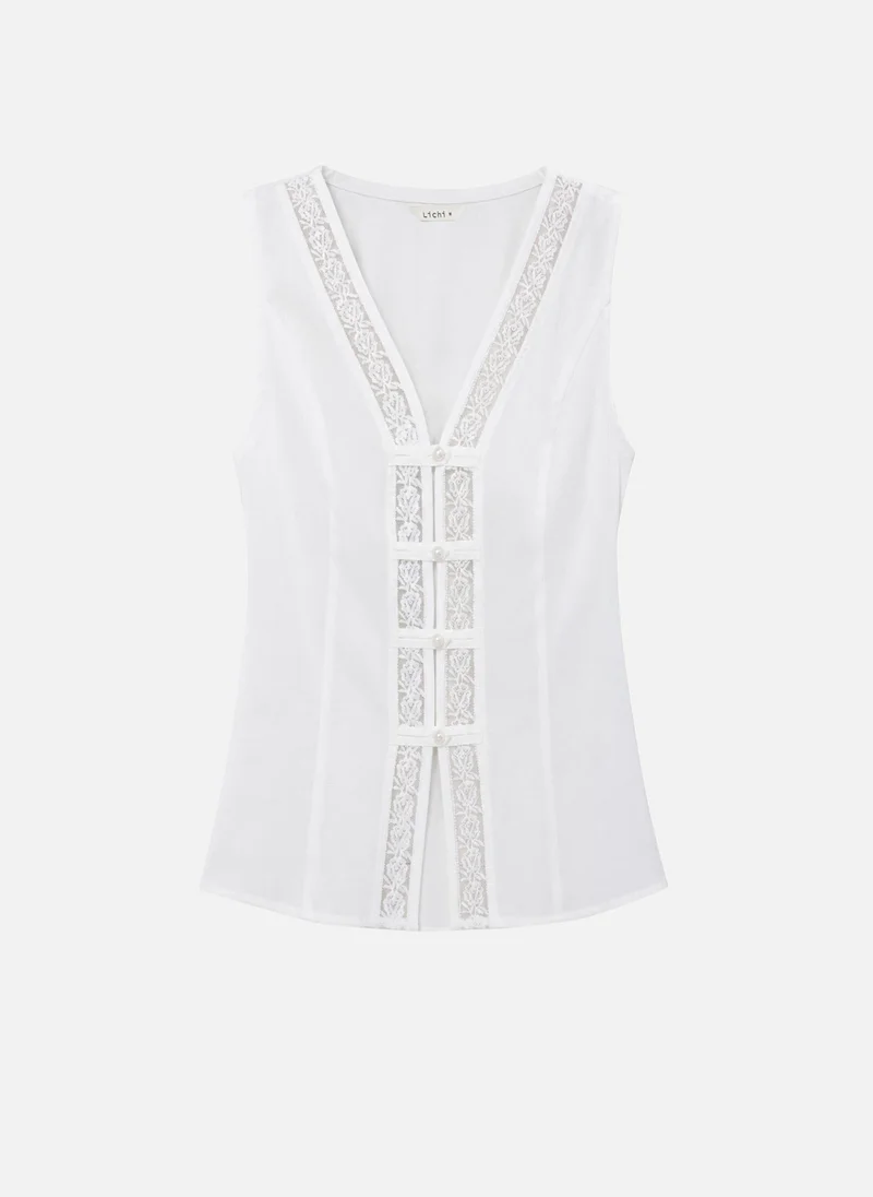 Lichi  Top with lace detailing and pearlescent buttons for Women | Best Price UAE