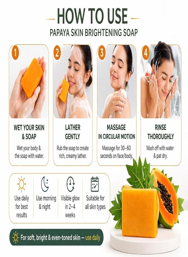 MIHAI Papaya Skin Brightening Soap with Vitamin A & C | Natural Glow & Tan Removal Bath Soap | Deep Cleansing & Moisturizing Formula | Suitable for All Skin Types | Pack of 4 (100g Each) - Image 4