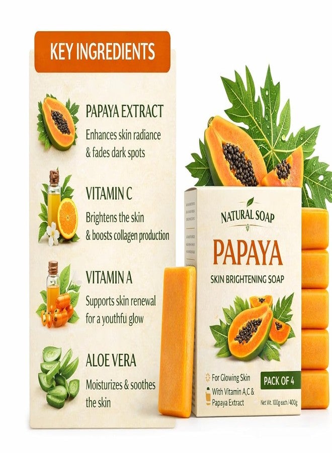 MIHAI Papaya Skin Brightening Soap with Vitamin A & C | Natural Glow & Tan Removal Bath Soap | Deep Cleansing & Moisturizing Formula | Suitable for All Skin Types | Pack of 4 (100g Each) - Image 1