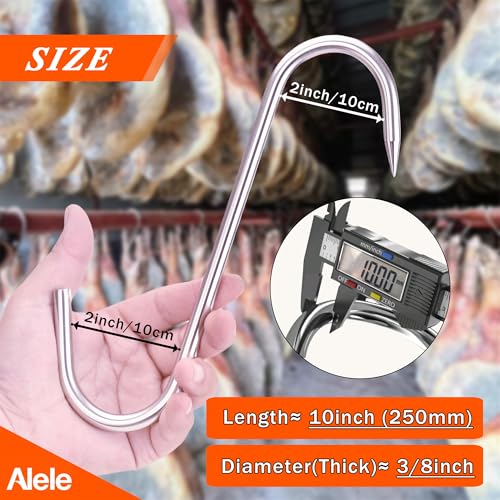 Alele 10" Meat Hook 10mm Heavy Duty Stainless Steel Butcher Hooks for Hanging Beef (10inch 10mm 4p) - Image 3