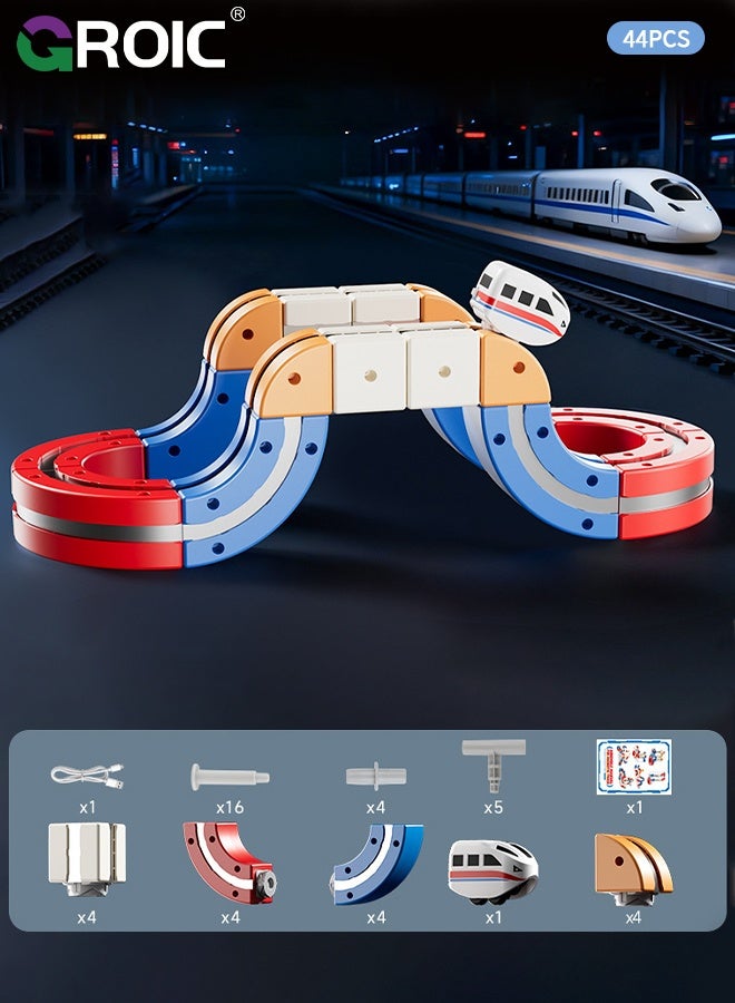 GROIC 45Pcs Magnetic Train Track, DIY Montessori Building Kits, 3D Racing Track Set with Electric Train, Birthday Party Gift, Gravity Defying Train Track Stem Learning Toy, Educational Toy for Boys and Girls - Image 1