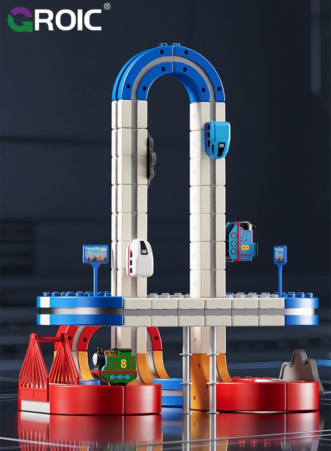 GROIC 45Pcs Magnetic Train Track, DIY Montessori Building Kits, 3D Racing Track Set with Electric Train, Birthday Party Gift, Gravity Defying Train Track Stem Learning Toy, Educational Toy for Boys and Girls - Image 4