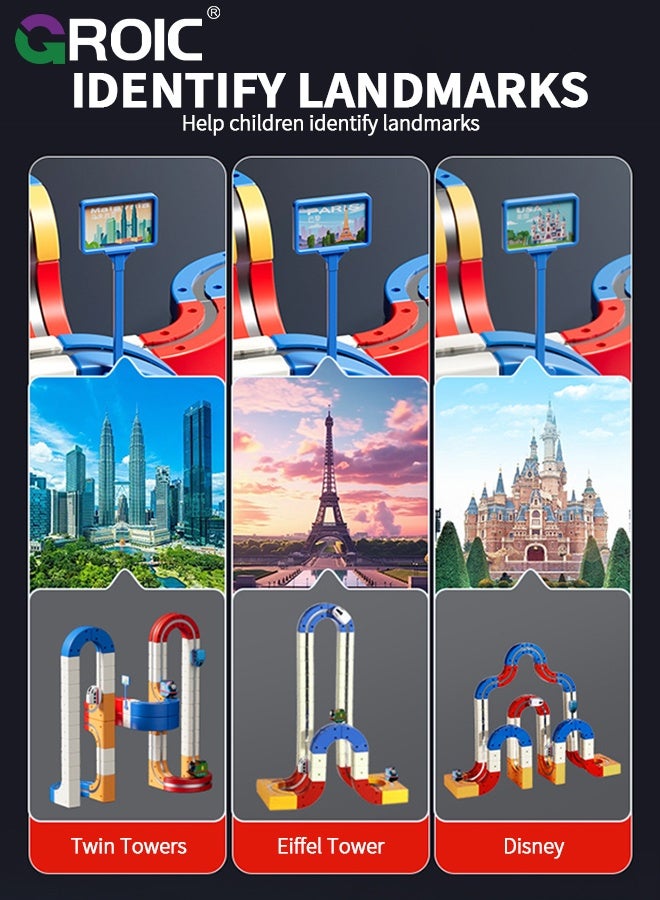GROIC 45Pcs Magnetic Train Track, DIY Montessori Building Kits, 3D Racing Track Set with Electric Train, Birthday Party Gift, Gravity Defying Train Track Stem Learning Toy, Educational Toy for Boys and Girls - Image 5