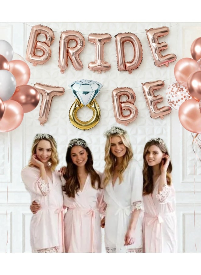 فَرَحُوم طقم زينة حفلة العزوبية باللون الوردي الذهبي، زينة حفلة الاستحمام للعروس مع شريط وطرحة، لافتة بالونات العروس مع بالون خاتم الماس، بالونات كنفتي ولاتكس، ستائر شرينج، كرات ورقية وزينة شرائط للخطوبة، حفلات العزوبية، ليلة الحنة وليلة المندي - Image 2