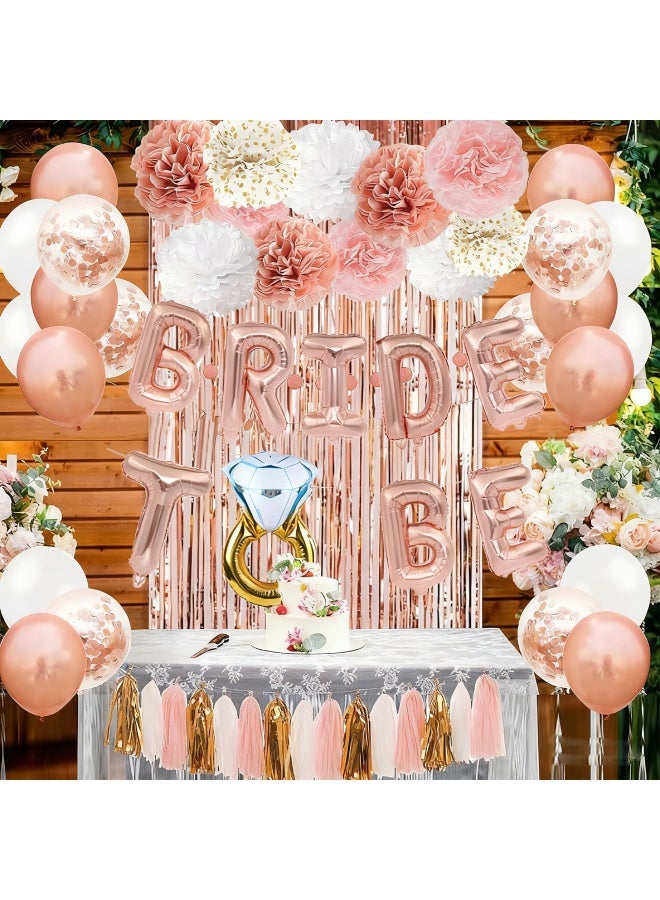 فَرَحُوم طقم زينة حفلة العزوبية باللون الوردي الذهبي، زينة حفلة الاستحمام للعروس مع شريط وطرحة، لافتة بالونات العروس مع بالون خاتم الماس، بالونات كنفتي ولاتكس، ستائر شرينج، كرات ورقية وزينة شرائط للخطوبة، حفلات العزوبية، ليلة الحنة وليلة المندي - Image 5