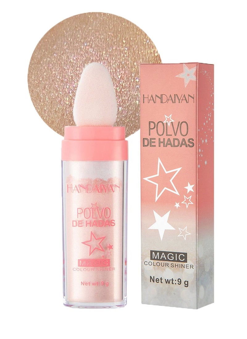 Handaiyan Body Shimmer Powder Polvo De Hadas Fairy Highlighter Glitter Natural Pigment Shiner Stick Loose Oil Glow Body Brighten Dust with Puff Makeup Three-Dimensional Face,Eyeshadow,Eye,Hair,Body,Hair  - Image 1