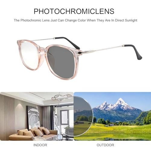 YIMI Blue Light Blocking Glasses Photochromic Sunglasses Retro UV Ray Filter Computer Eyewear for Men Women Vintage Round Cateye Full Frame Anti Eyestrain Computer Gaming TV Eyeglasses - Transparent brown - Image 2