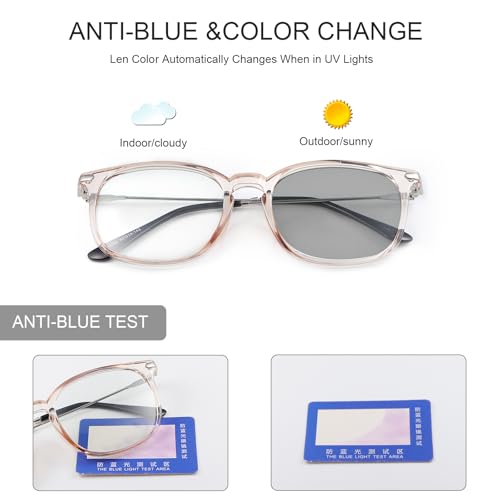 YIMI Blue Light Blocking Glasses Photochromic Sunglasses Retro UV Ray Filter Computer Eyewear for Men Women Vintage Round Cateye Full Frame Anti Eyestrain Computer Gaming TV Eyeglasses - Transparent brown - Image 3