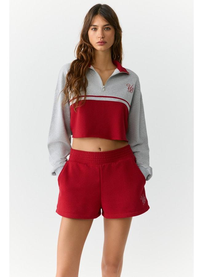 URBAN BEAT MIKAELA Women's Stand Collar Cropped Melange Sweatshirt. - Image 1