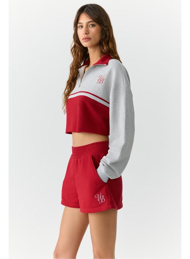 URBAN BEAT MIKAELA Women's Stand Collar Cropped Melange Sweatshirt. - Image 3