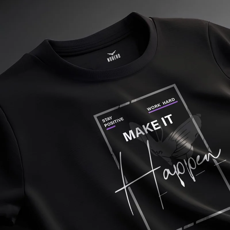 NOBERO  Black Graphic Print T-Shirt for Men for Men | Best Price UAE